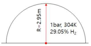 반구형 벌룬에서의 연소폭발 해석 형상 및 초기조건