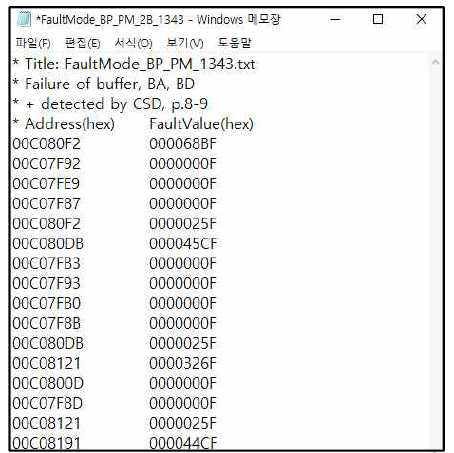 Fault-memory mapping DB의 예시