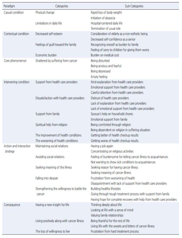 Paradigm, cagtegories of ederly cancer patients’ life experiences