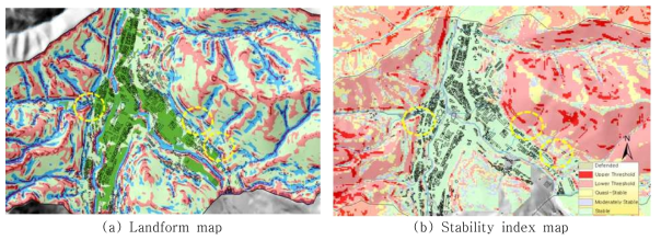 Comparison of the Landform map and SINMAP