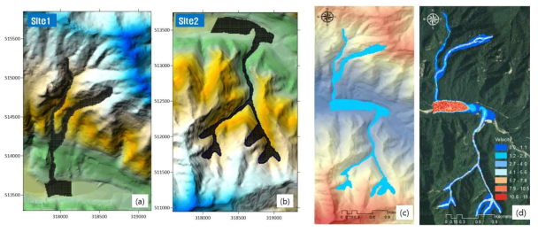 FLO-2D simulation results (Site 1, Site 2)