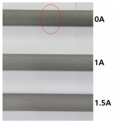 전자석이 세기에 따른 사고저항성 피복관 시편 표면 사진