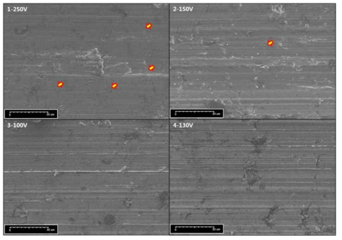 Typical examples of plastic deformation under constant load scratch test at each CrAl coating layer