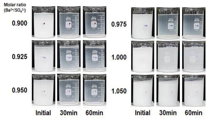 Photos after the precipitation reaction of SO42- with Ba(OH)2 injections