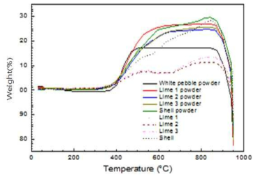 Thermogravimetric analysis of host minerals under CO2 atmosphere at elevated temperatures