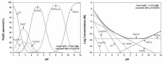 Distribution of hydrolysis products and solubility of Fe(III) in water system