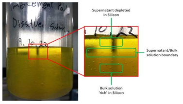 Aged dissolved concrete liquor which shows clear signs of silicon precipitation