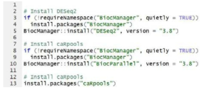 DESeq2, caRpools, BiocParallel 분석 도구 설치 예제