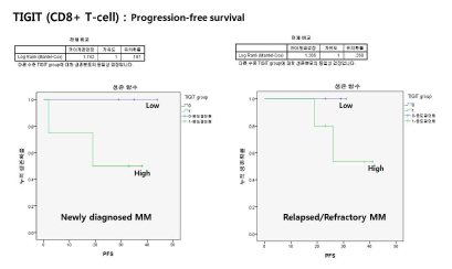 골수미세환경의 CD8+ T-cell에서 TIGIT 발현에 따른 생존분석
