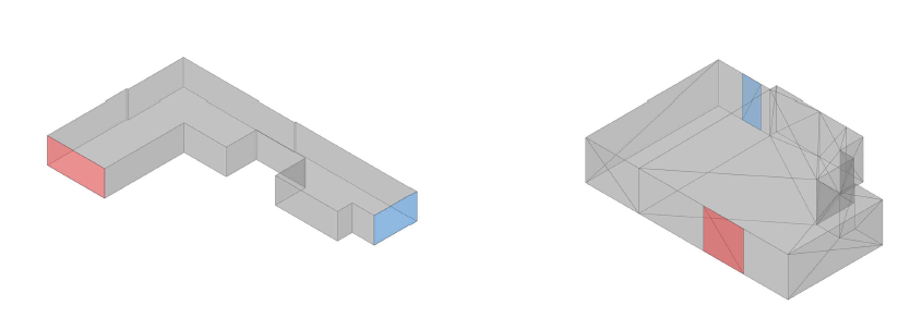 Wavefront obj 형식 건물 모델의 표면 구분 예시
