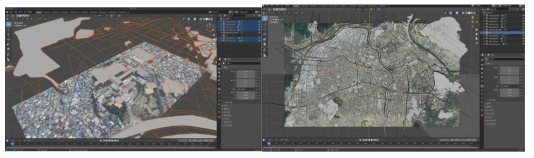 건축물 3D 자동생성 오류화면(예시) 그림 . Blender 오브젝트 생성 최대범위(예시)