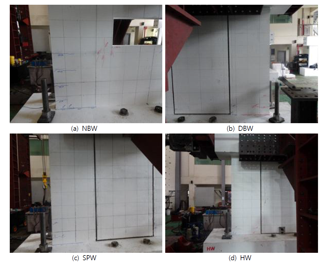 층간변위 0.2%일 때 실험체의 균열 양상