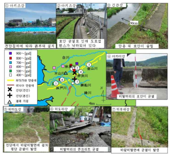 구마모토 지진으로 인한 제방피해 조사결과(Kurakami, 2018)