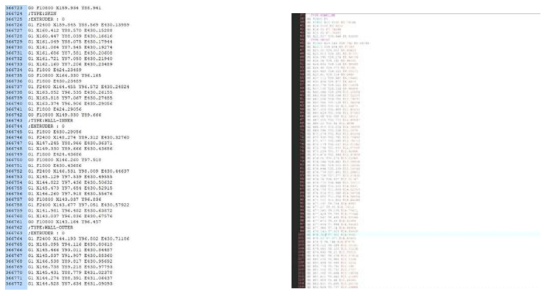 형성된 툴패스(toolpath) : G-Code 형식과 hfb 형식