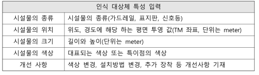 인식 객체 특성값 입력 항목