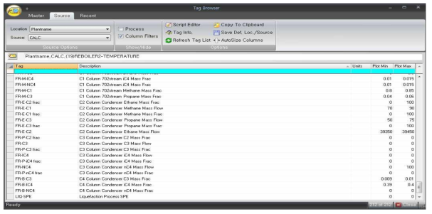 Fractionation 공정의 Softsensor Tag Browser