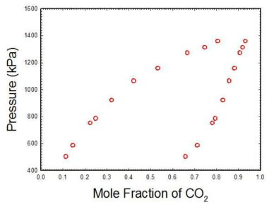 224.26K 등온에서 CO2-C3에 대한 PXY 실험데이타