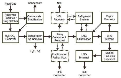 LNG plant 공정 흐름도: NGL recovery unit의 형식과 위치
