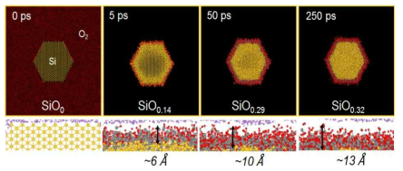Si nano선와 산소분자와의 화학반응에 의한 SiOx nano선 형성 거동에 대한 ReaxFF기반 분자동역학 simulation 결과