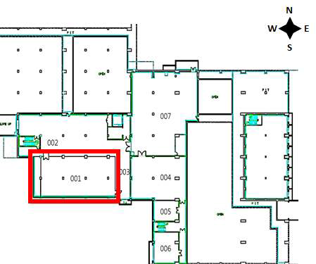 6 MeV 전자가속기 사용 시설 지하 1층 평면도 (사용시설의 경계: 붉은색 영역)