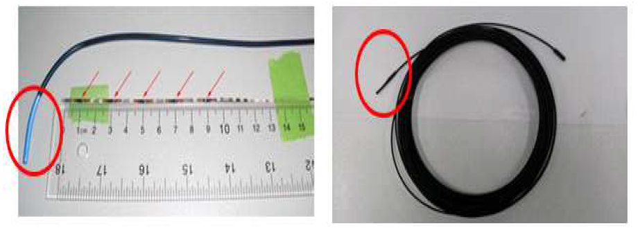 MOSFET을 이용한 선량계(좌)와 광섬유를 이용한 선량계(우)