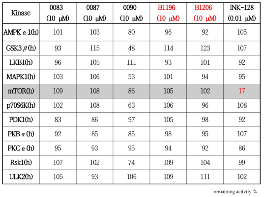 BC-LI-0090 유도체에 의한 kinase 활성 평가 결과