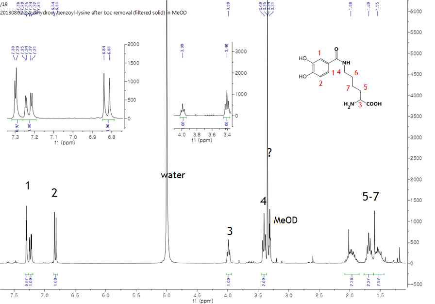 3,4-dihydroxybenzoyl-L-lysine 의 NMR 분석결과