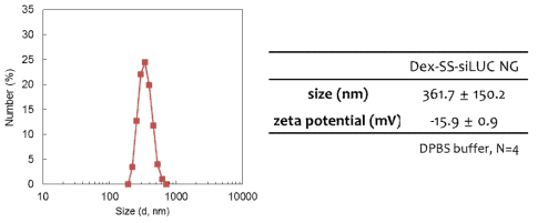 덱스트란-siRNA 나노젤의 수화 크기 및 표면 전하