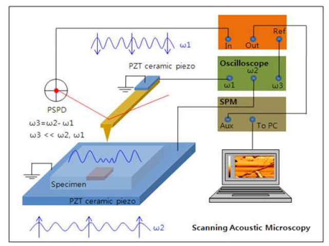 근접장 탄성파 현미경 동작 원리 개요도