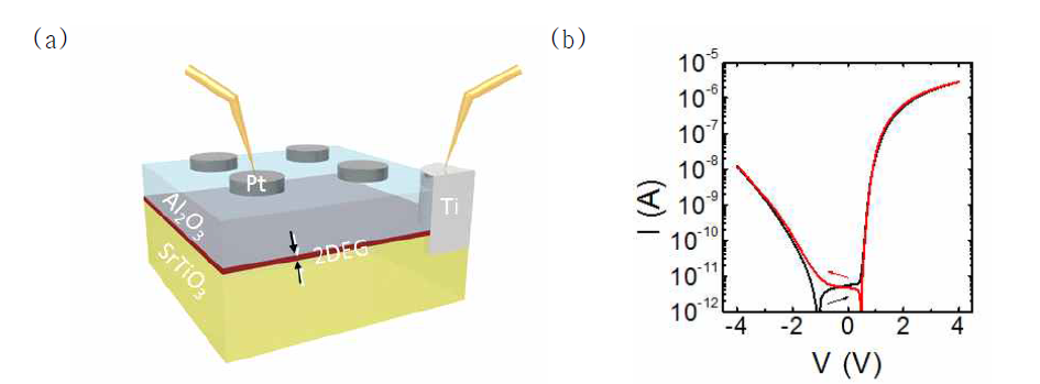 (a) 사용된 소자 모식도, (b) 누설전류 특성