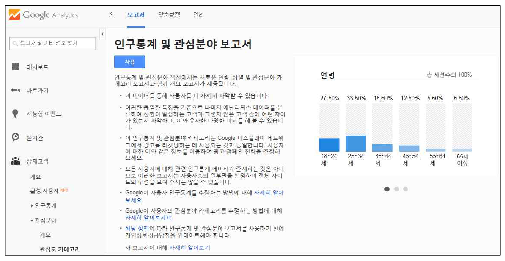 연령 통계 화면