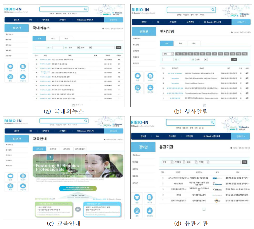 정보관 소메뉴 화면