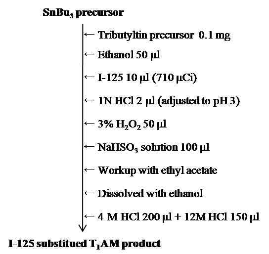 I-125 표지를 위한 3-iodothyronamine 합성 scheme