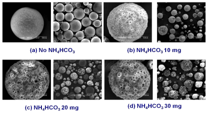 NH4HCO3의 사용 양에 따른 마이크로 입자의 표면 구조 변화