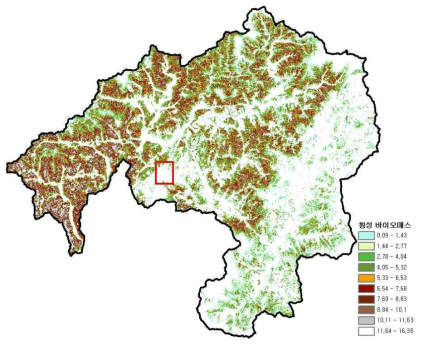 LANDSAT NDVI 상관관계를 이용한 바이오매스 분포도