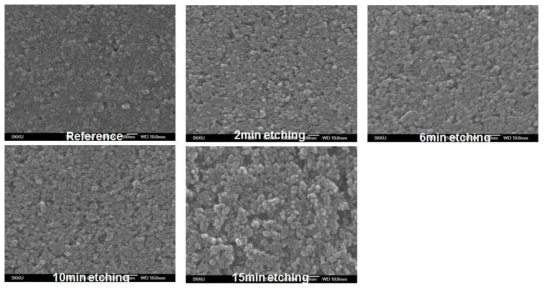 Etching 시간별 TiO2 층의 SEM image