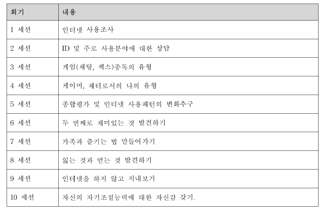 인터넷 중독의 치료 체계 (김현수, 2010)