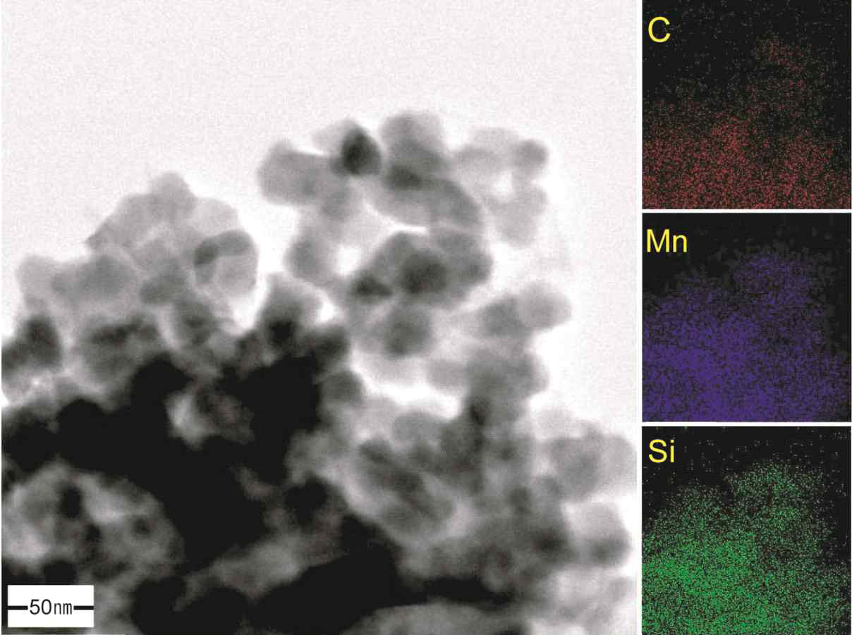 TEM images and element mapping for C, Mn and Si