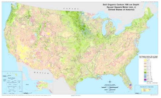 SSURGO의 토양탄소값을 이용한 0～1 m 깊이 토양탄소 저장량(SOC stocks)