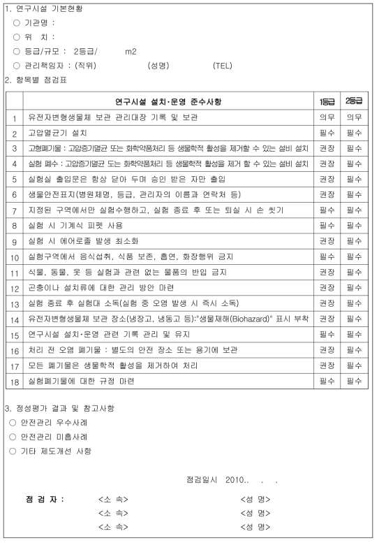 일반연구시설 현장점검 양식 표