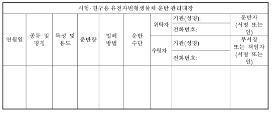 유전자변형생물체 운반 관리 대장 개선(안)