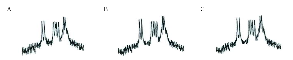 1H NMR spectra depending on different scanning number. A: nt32, B: nt64, C: nt128