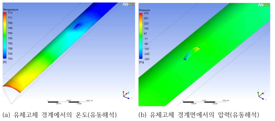 유체고체 경계에서 국부 손상부 온도 및 압력분포