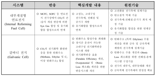 전기화학반응을 이용한 CO2의 화학적 자원화 기술개발 목표