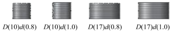 Diameter and wire diameter of SMA springs