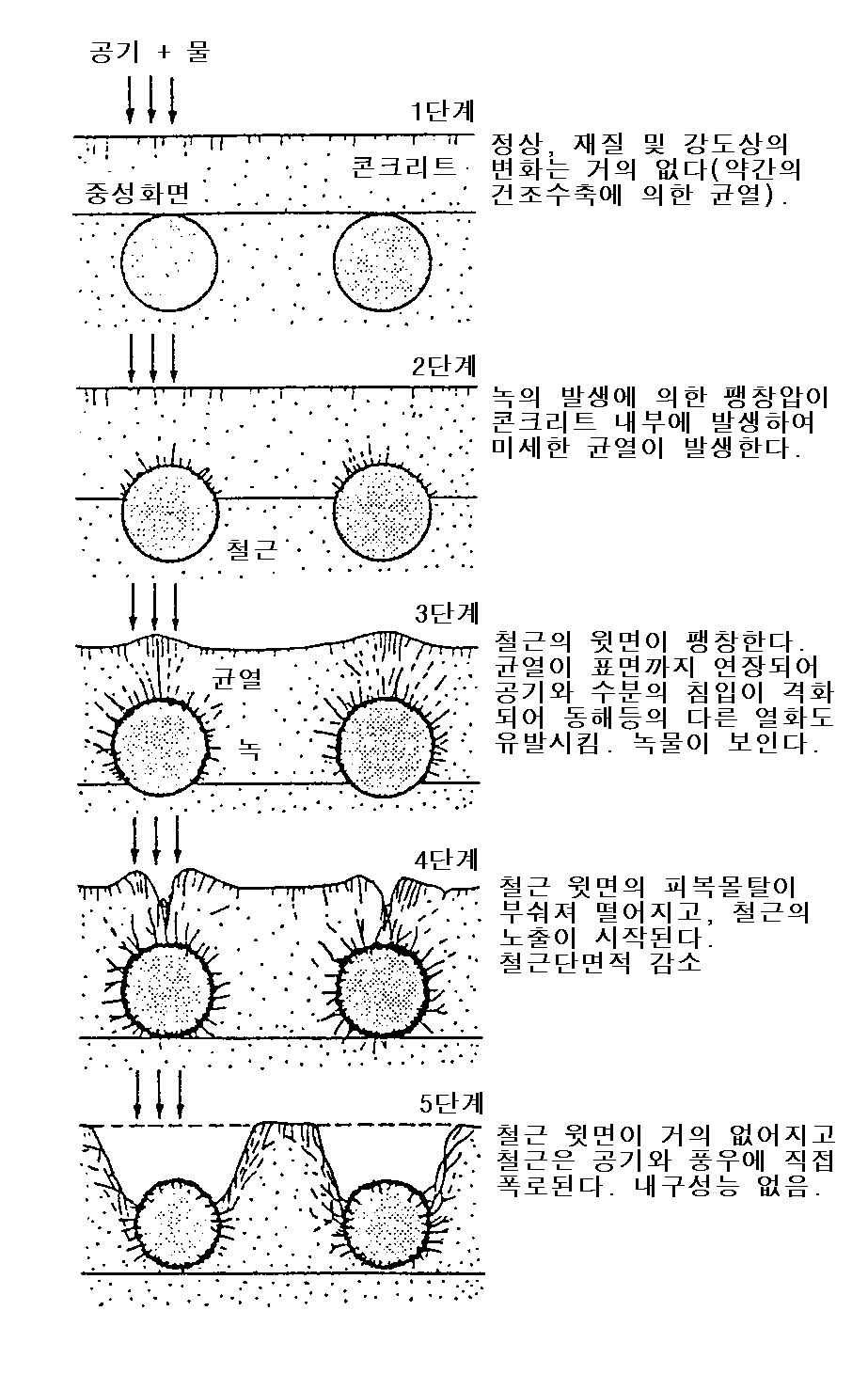 중성화에 의한 콘크리트의 성능저하단계