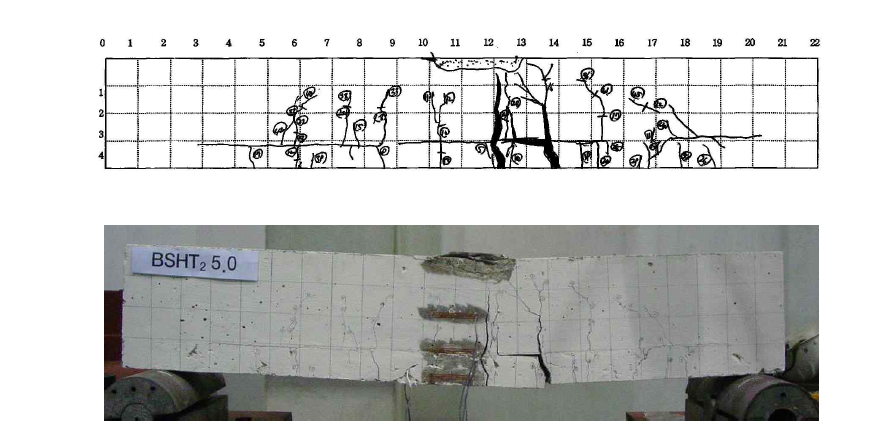 실험체 BSHT2 5.0의 균열도 및 최종파괴형태