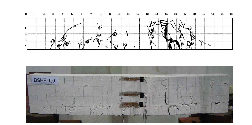 실험체 BSHF 1.0의 균열도 및 최종파괴형태