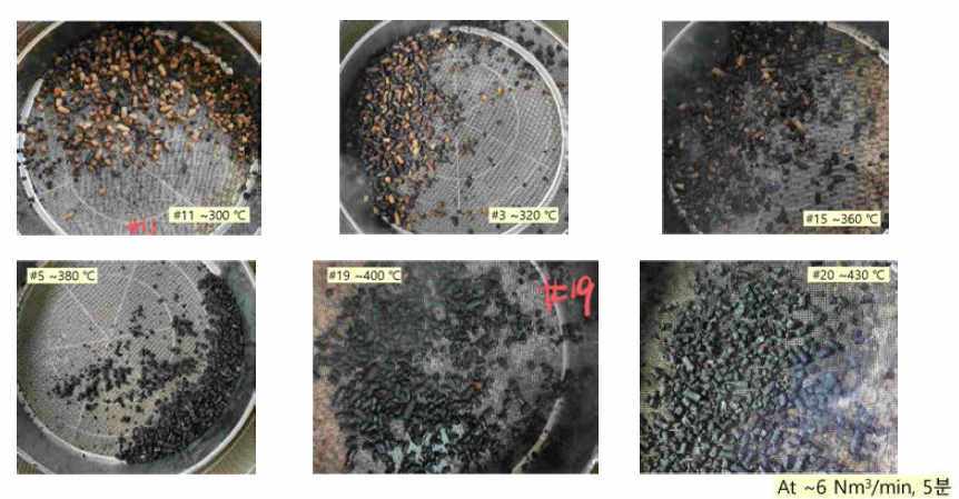 Biochar 생산에서 온도의 영향 분석 시료 (생산 직후)