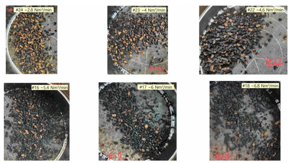 Biochar 생산에서 hot gas 유량의 영향 분석 시료 (생산 직후)